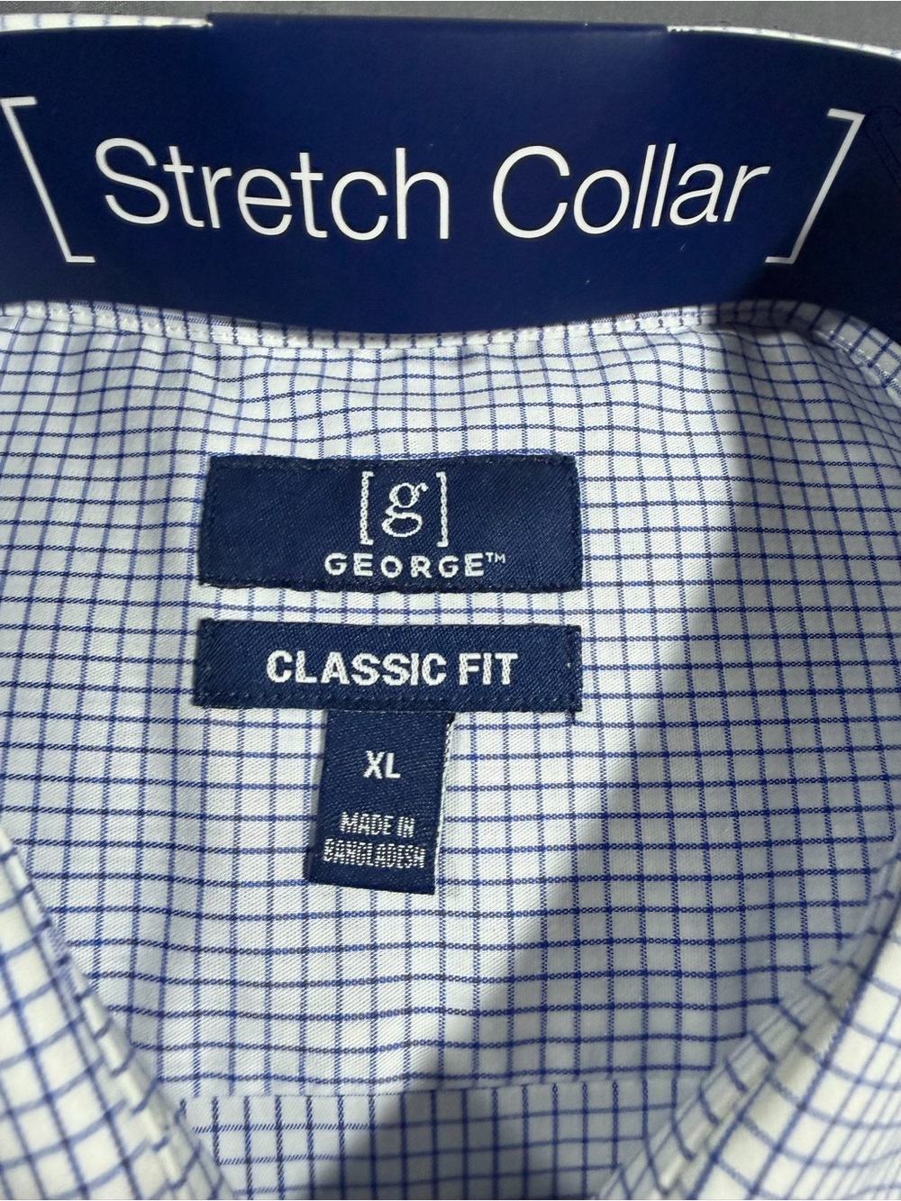 NWT George Classic Fit Blue Check Dress Shirt XL Stretch Wrinkle Resistant - Picture 3 of 4
